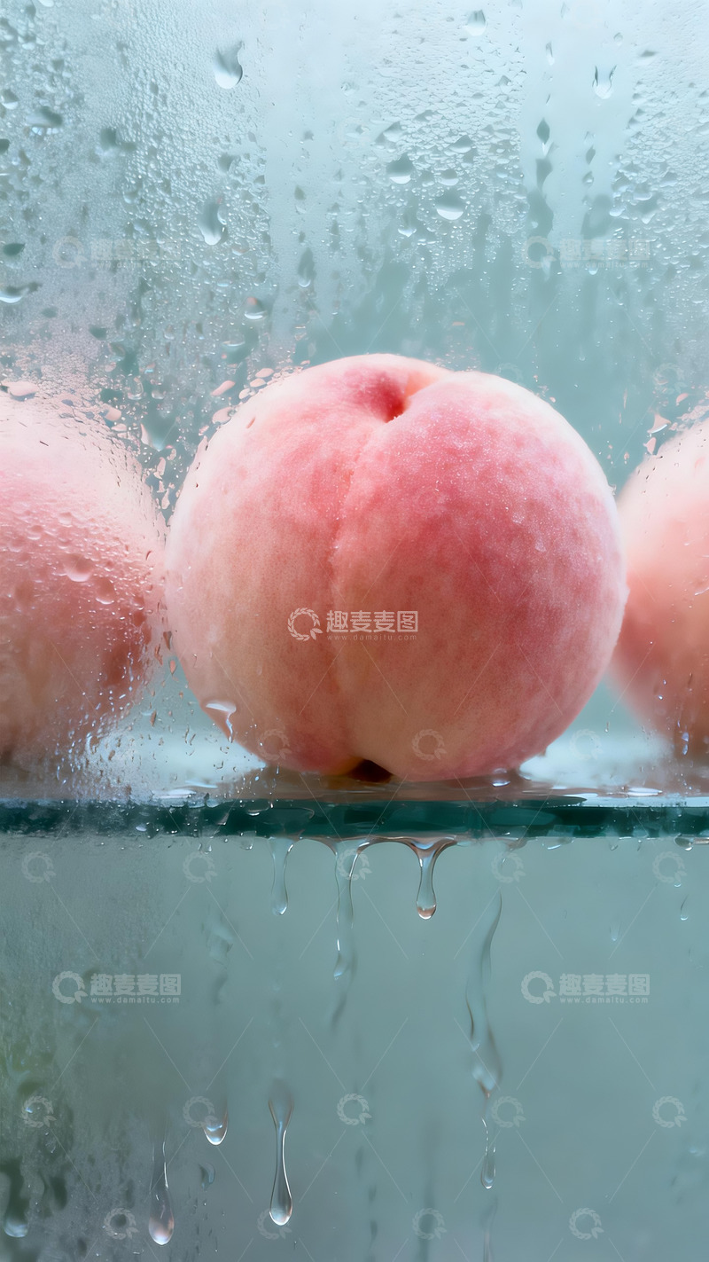 高清大图下载【趣麦麦图】水雾玻璃下的新鲜桃子2
