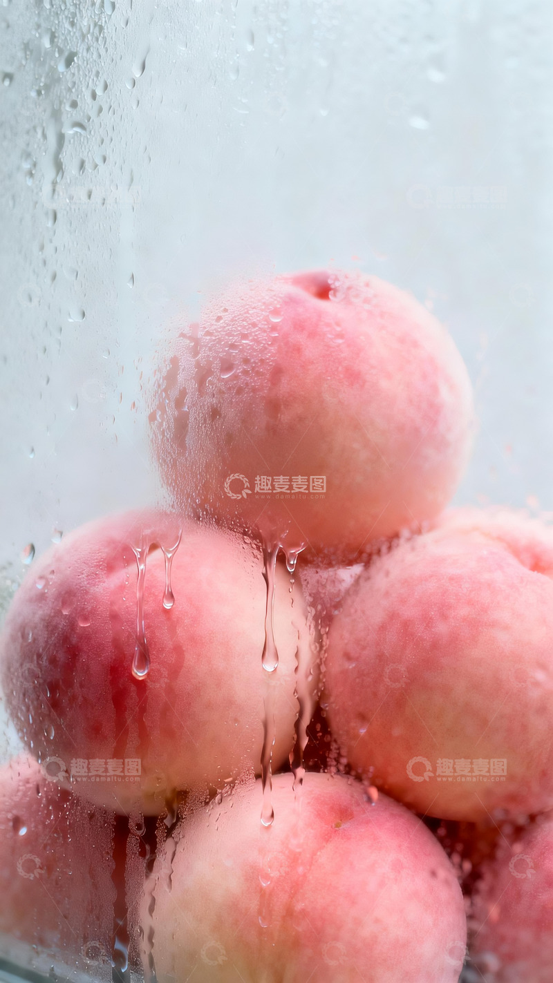 高清大图下载【趣麦麦图】水雾玻璃下的新鲜桃子4