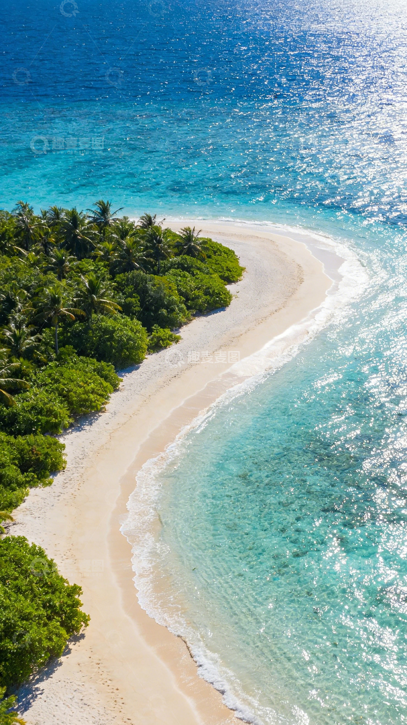 高清大图下载【趣麦麦图】海岛风光椰林沙滩航拍图