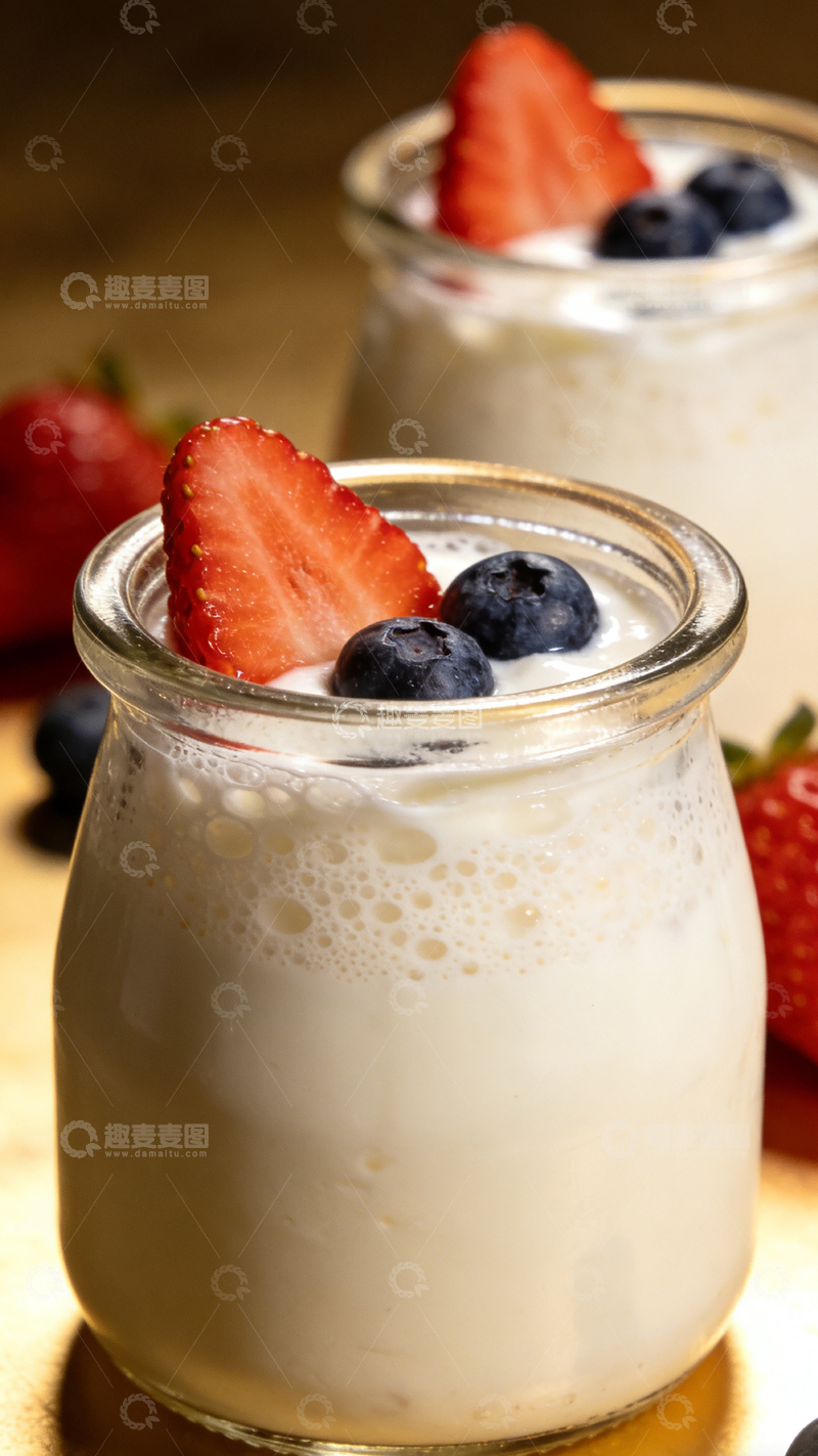 高清大图下载【趣麦麦图】玻璃瓶酸奶水果甜点
