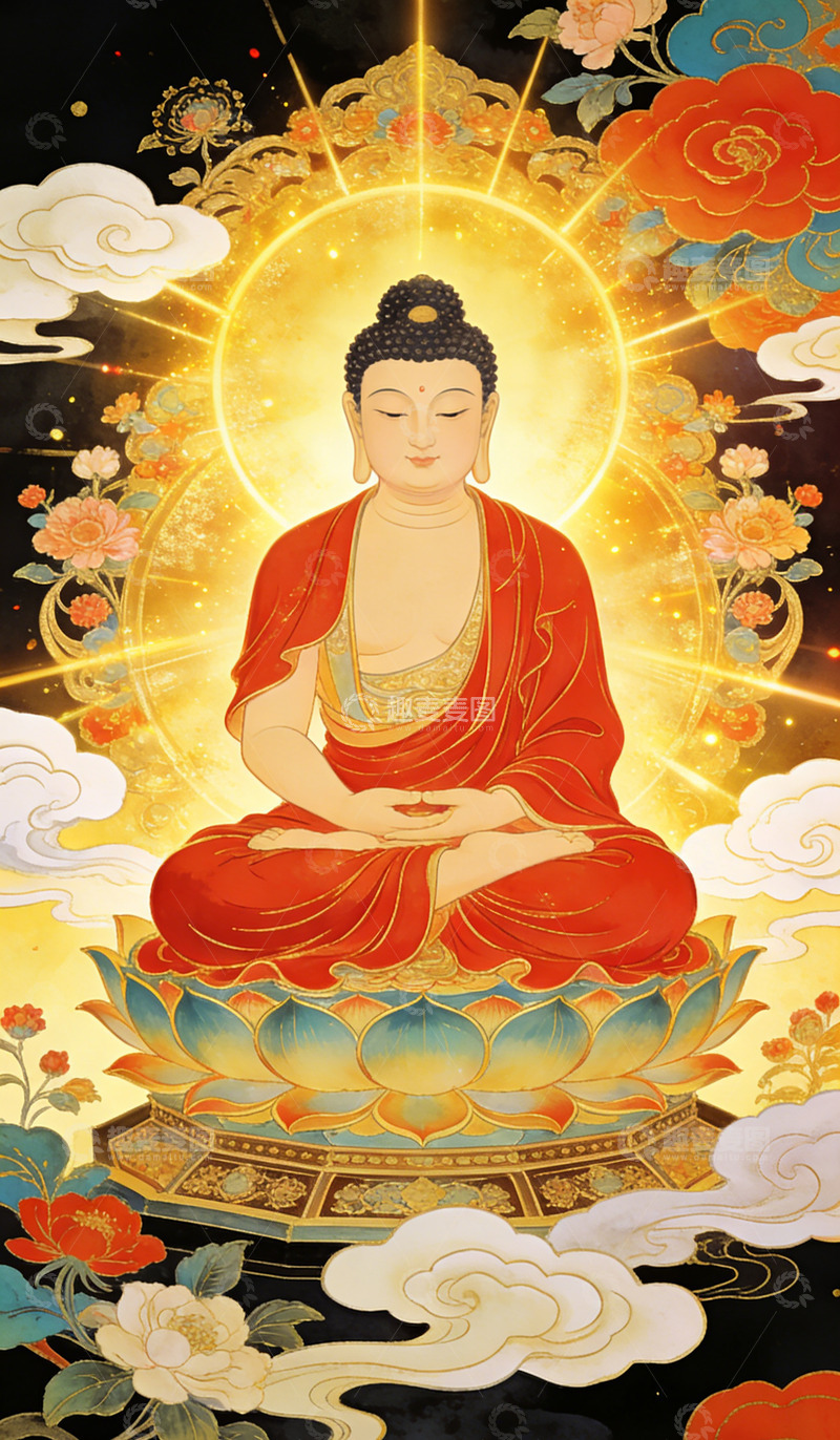 高清大图下载【趣麦麦图】佛教艺术风格佛像绘画装饰画