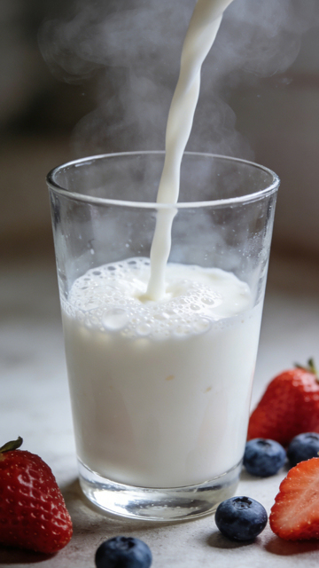 牛奶倒入玻璃杯热饮美食摄影