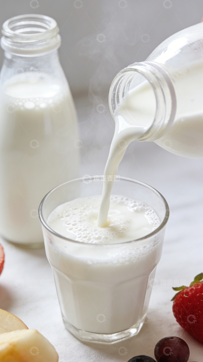 高清大图下载【趣麦麦图】牛奶倒入玻璃杯特写摄影