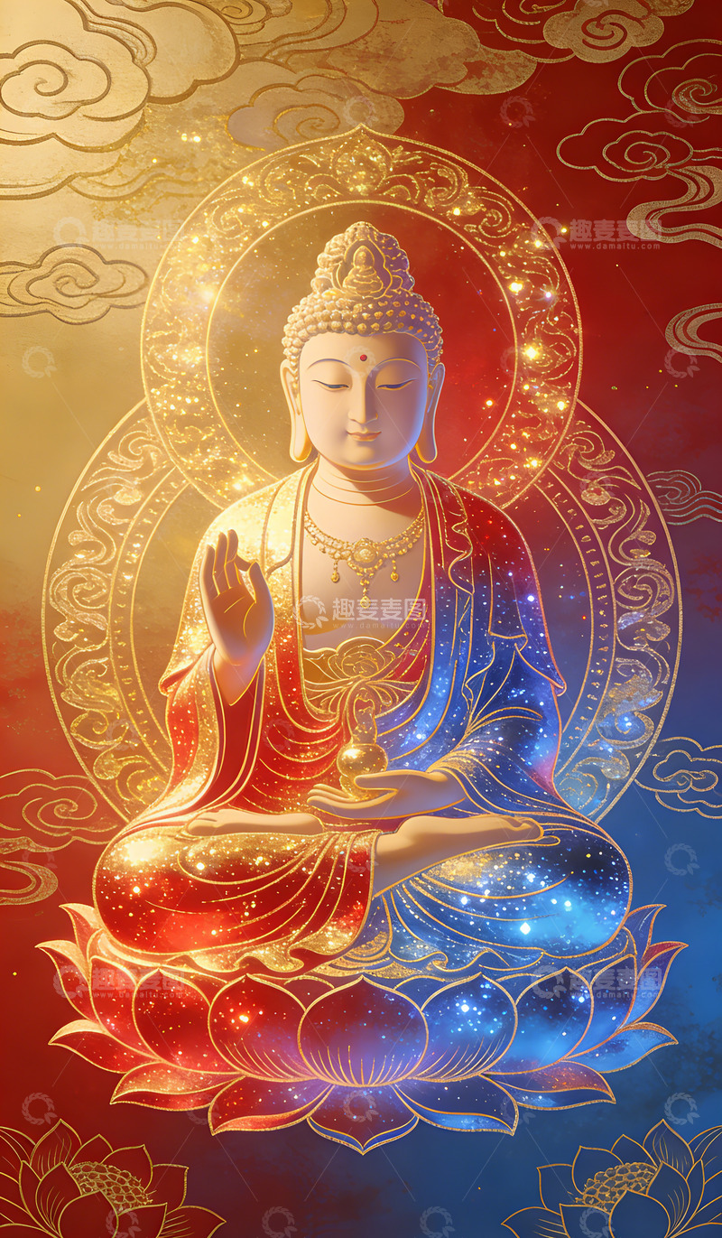 高清大图下载【趣麦麦图】金色佛陀艺术插画装饰画
