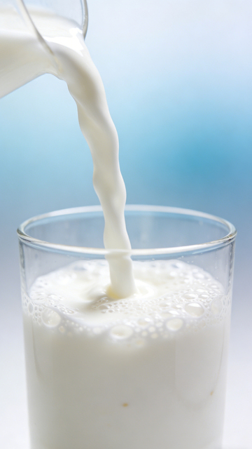 牛奶倒入玻璃杯瞬间
