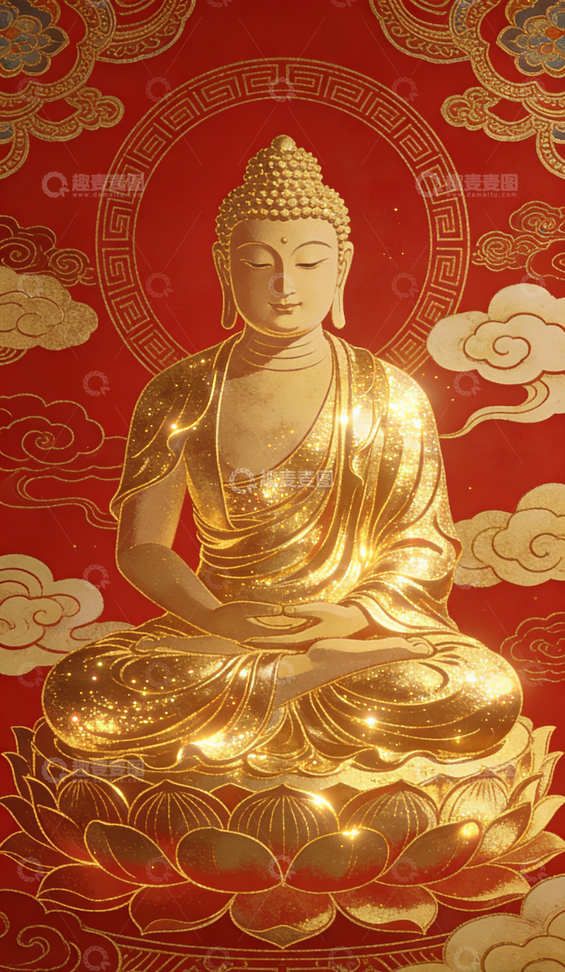 高清大图下载【趣麦麦图】金佛壁画佛教艺术装饰图案装饰画
