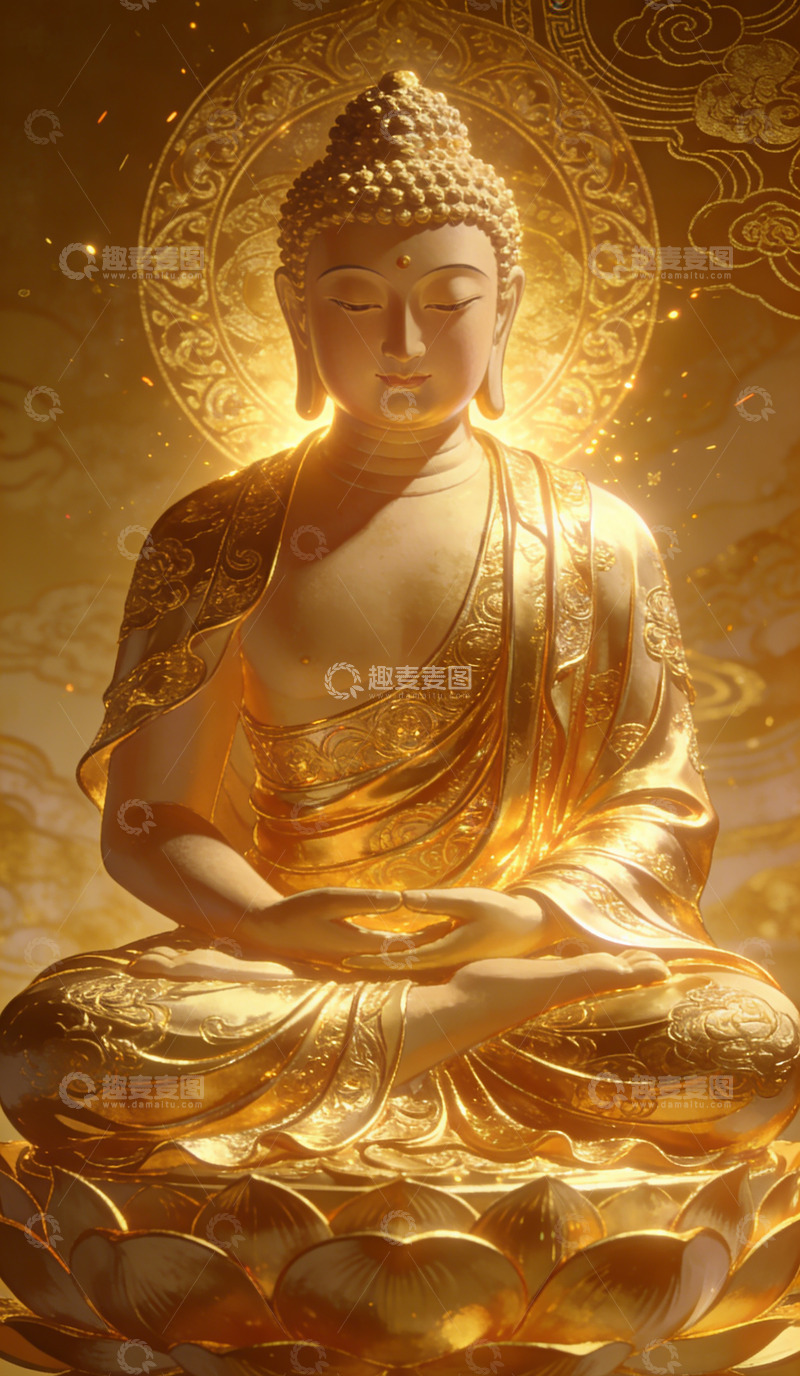 高清大图下载【趣麦麦图】金色佛像艺术画作装饰画