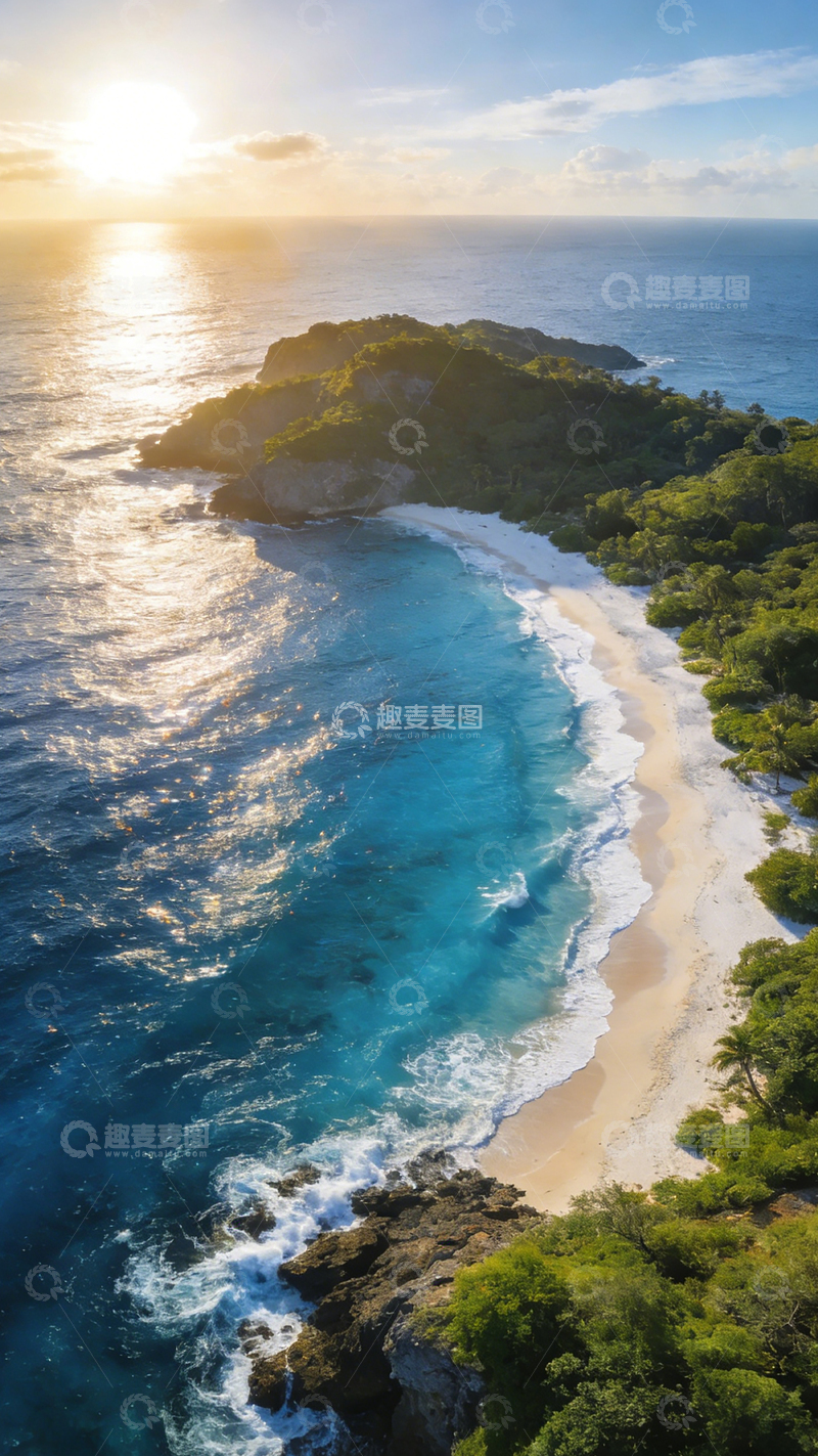 高清大图下载【趣麦麦图】海滨夕阳航拍风光