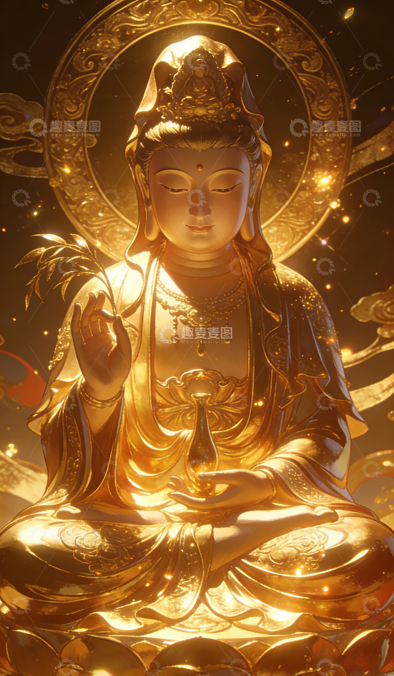 高清大图下载【趣麦麦图】-金色佛像艺术插画装饰画