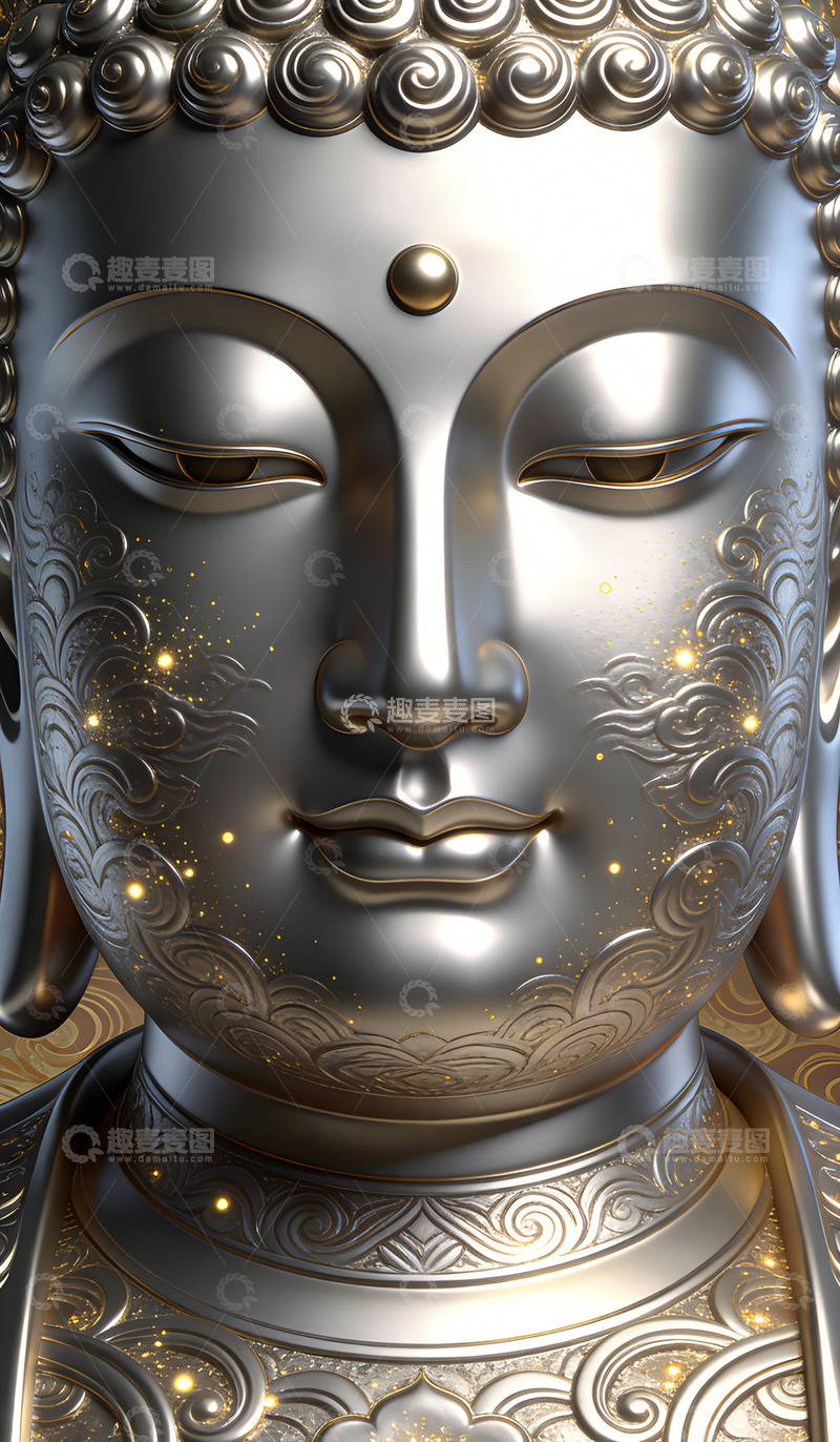 高清大图下载【趣麦麦图】金属质感佛像艺术雕像装饰图案