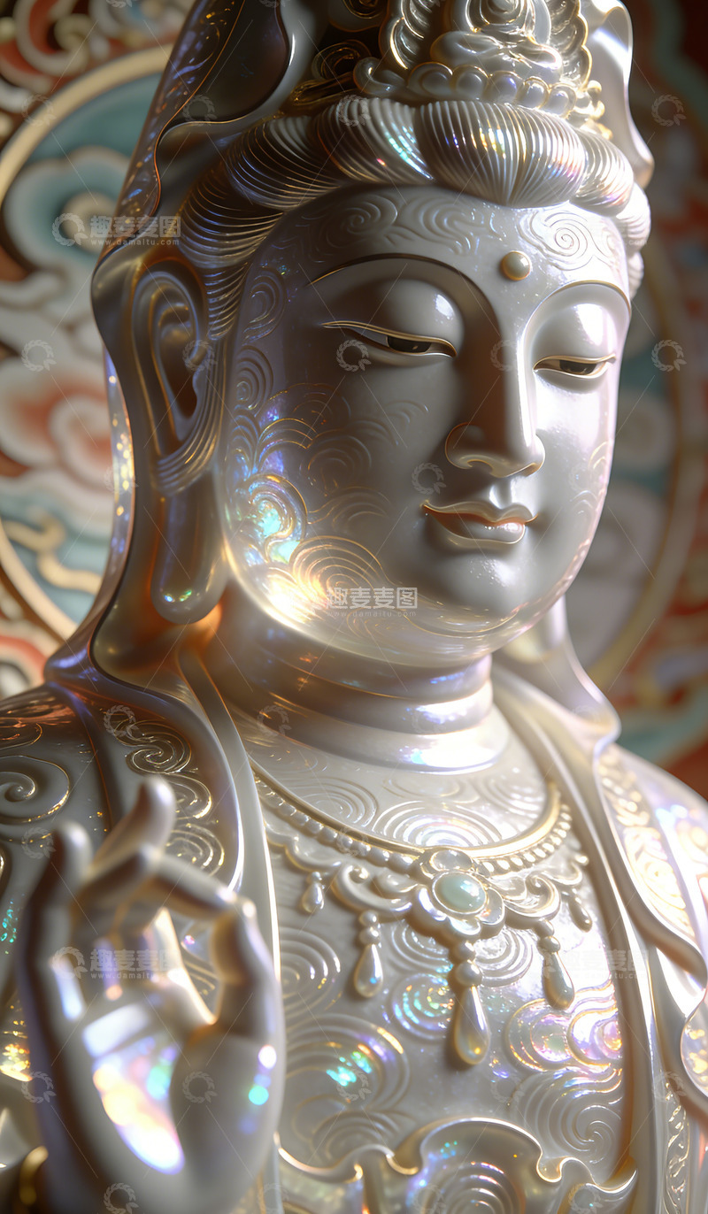 高清大图下载【趣麦麦图】金属质感佛像艺术雕塑装饰画