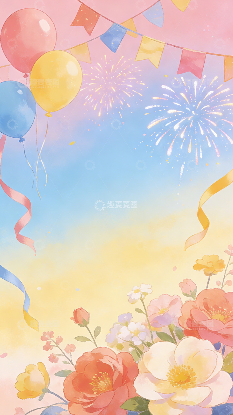 高清大图下载【趣麦麦图】欢庆节日水彩画