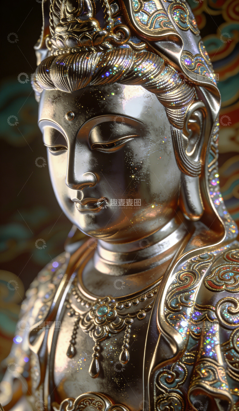 高清大图下载【趣麦麦图】金属雕像佛教艺术宗教装饰装饰画