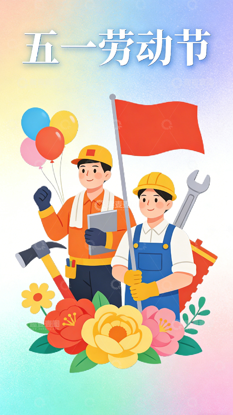 高清大图下载【趣麦麦图】五一劳动节工人庆祝插画