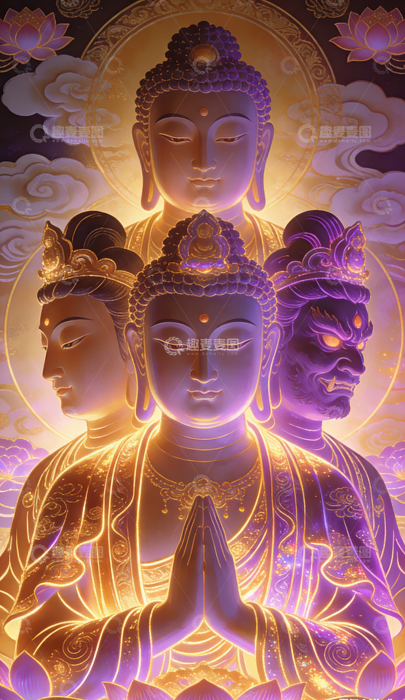 高清大图下载【趣麦麦图】金光佛菩萨艺术插画装饰画