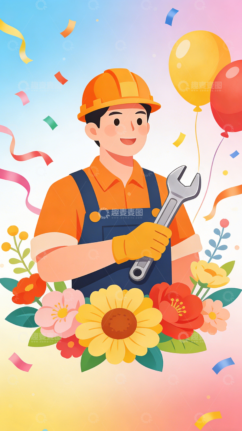 高清大图下载【趣麦麦图】工人庆祝场景插画素材