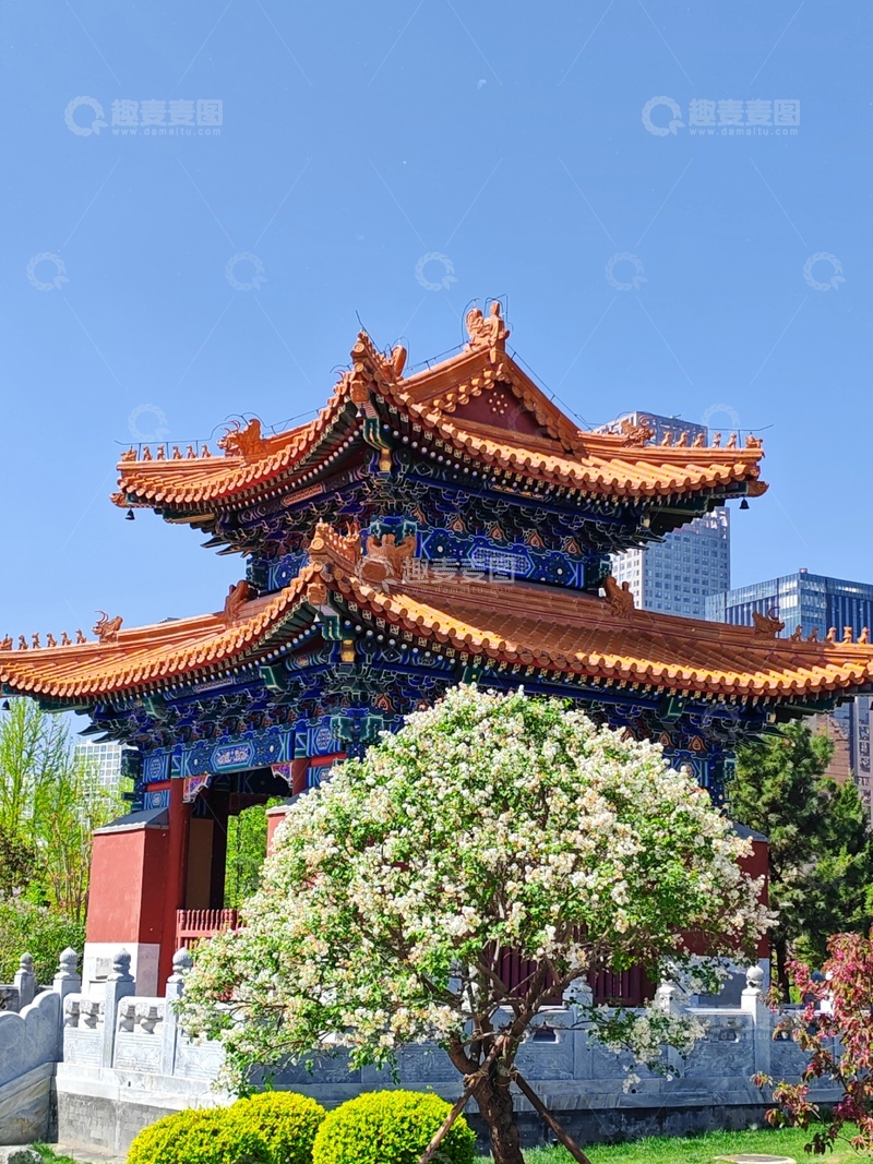 高清大图下载【趣麦麦图】古典中式建筑花开美景