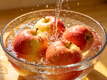 玻璃碗中苹果清洗场景