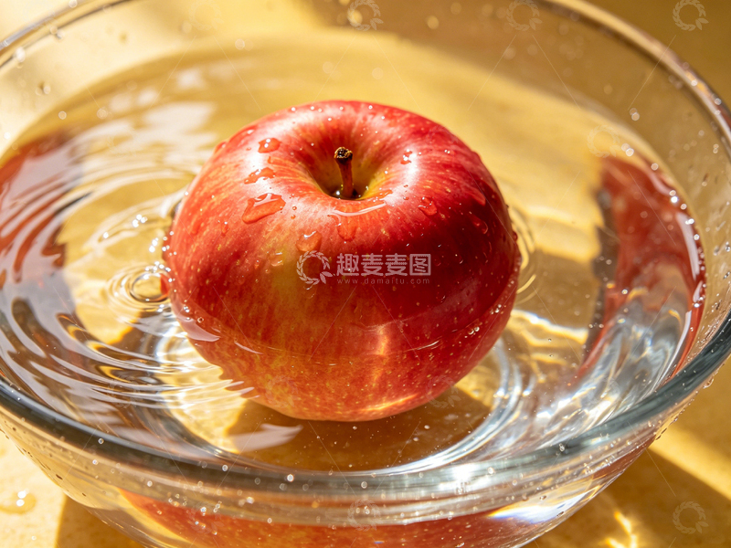 高清大图下载【趣麦麦图】玻璃碗中红苹果水波纹