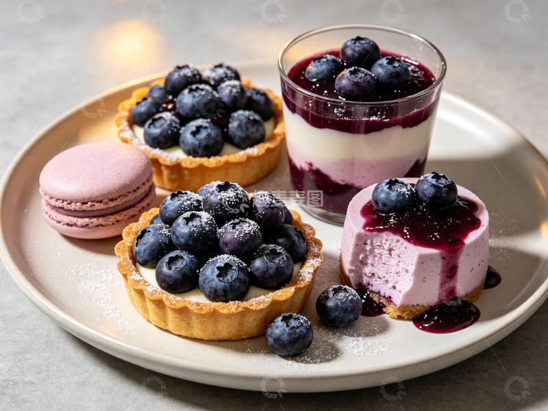 高清大图下载【趣麦麦图】甜点美食摄影蓝莓点心盘