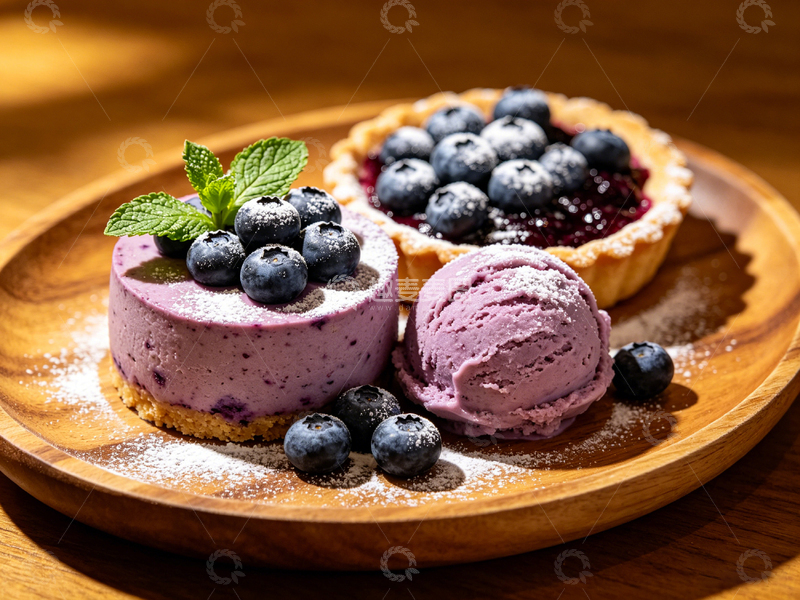 高清大图下载【趣麦麦图】甜点美食蓝莓冰淇淋塔