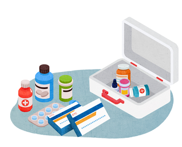 过期药品与家庭药箱图示插画