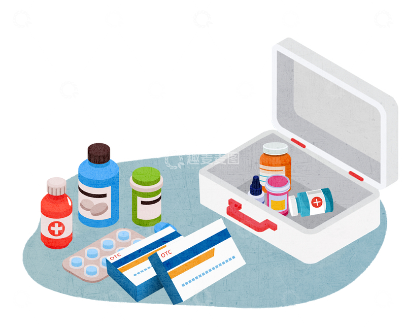 源文件下载【趣麦麦图】过期药品与家庭药箱图示插画