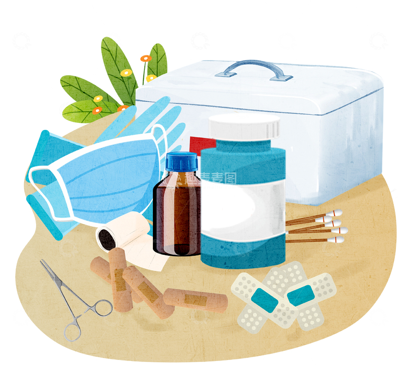 源文件下载【趣麦麦图】医疗急救用品插画展示