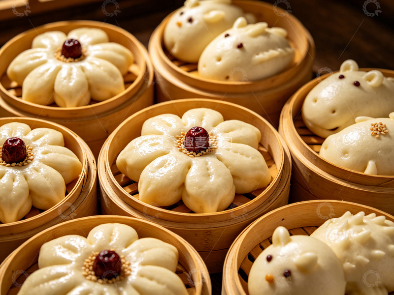 高清大图下载【趣麦麦图】蒸笼花馍中式面点美食
