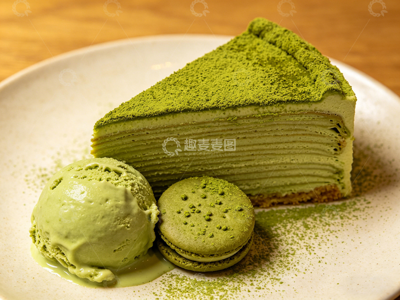 高清大图下载【趣麦麦图】抹茶千层蛋糕甜品美食摄影