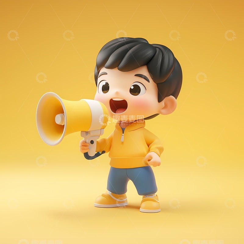 高清大图下载【趣麦麦图】卡通小男孩喊话3D模型