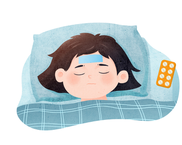 生病卧床的女孩插画