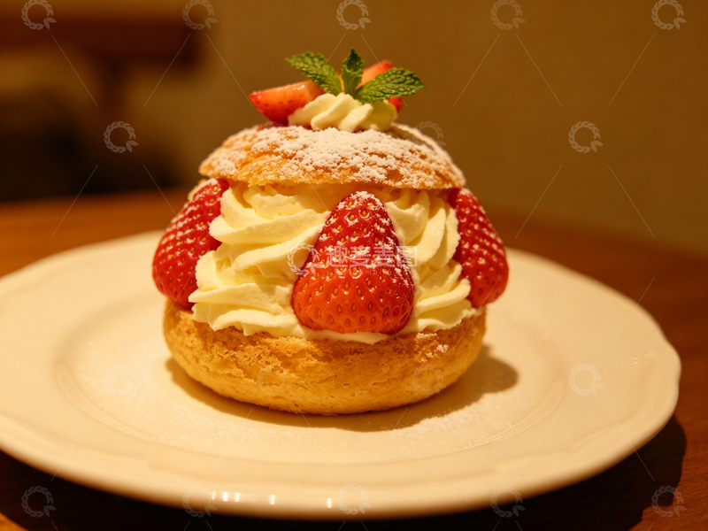 高清大图下载【趣麦麦图】精致草莓奶油泡芙甜点摄影
