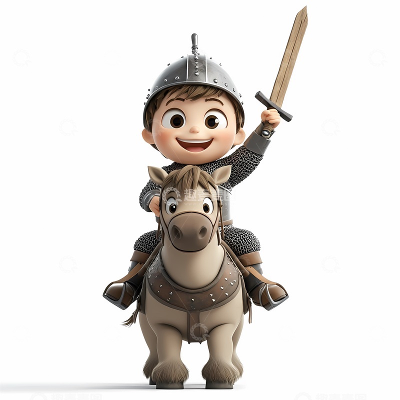 高清大图下载【趣麦麦图】卡通骑士骑马插画