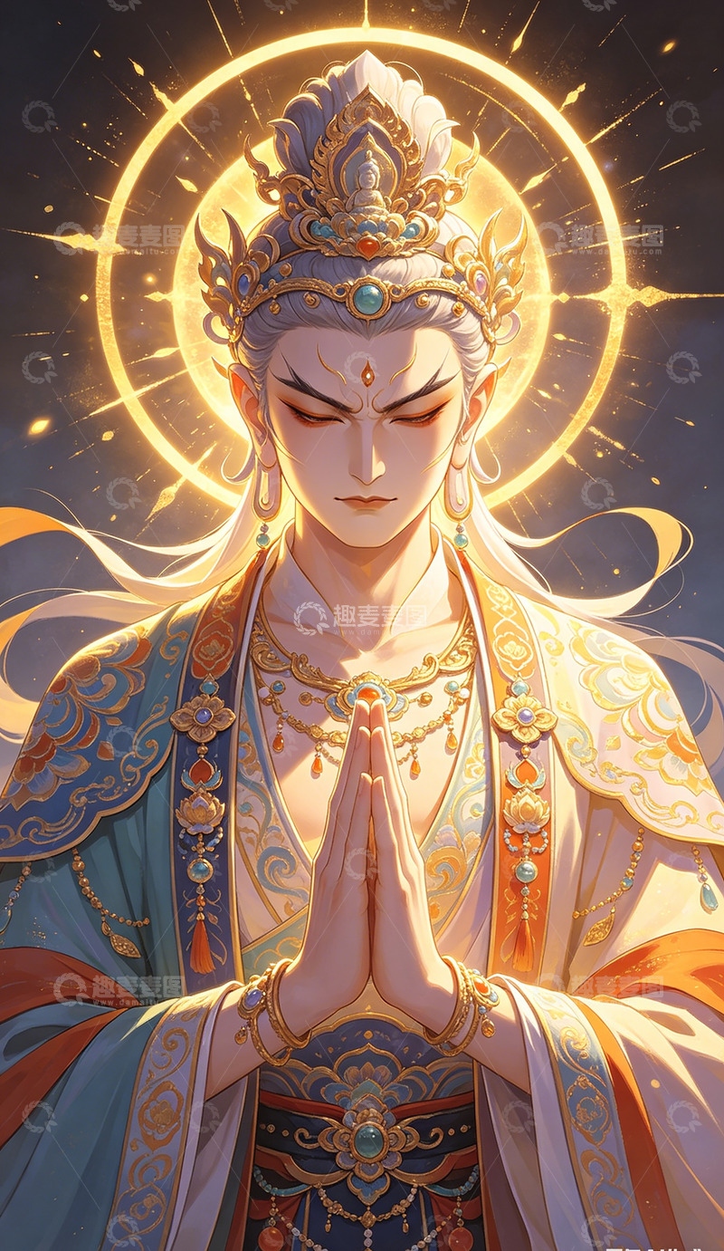 高清大图下载【趣麦麦图】-金光神圣佛像艺术插画装饰画
