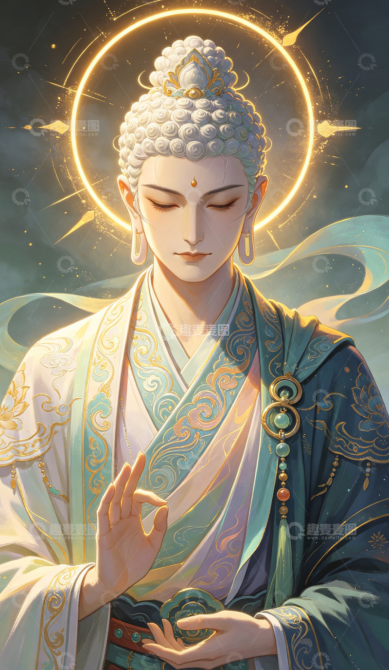 高清大图下载【趣麦麦图】古风佛陀冥想艺术插画装饰画