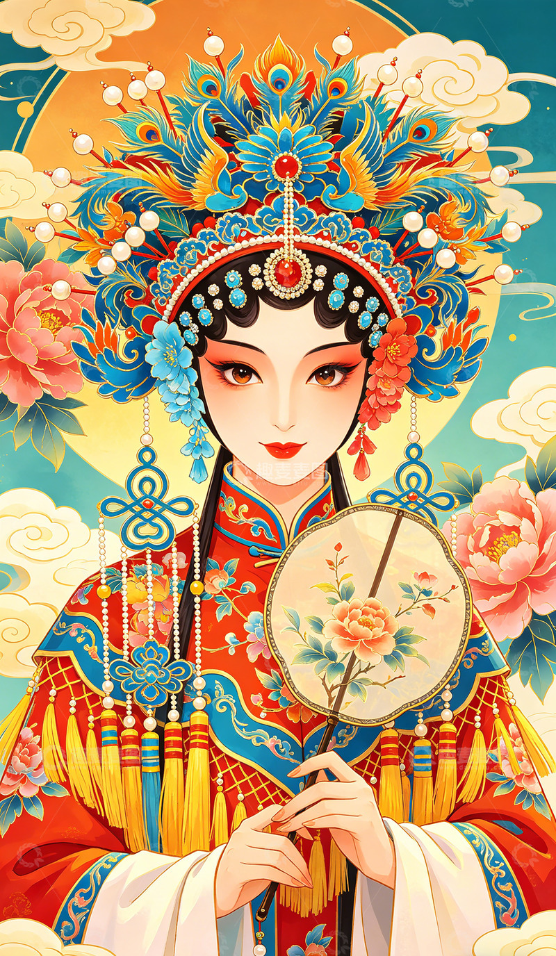 高清大图下载【趣麦麦图】漂亮戏曲人物插画装饰画