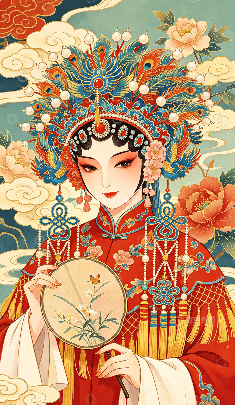 高清大图下载【趣麦麦图】华丽传统戏曲人物插画装饰画