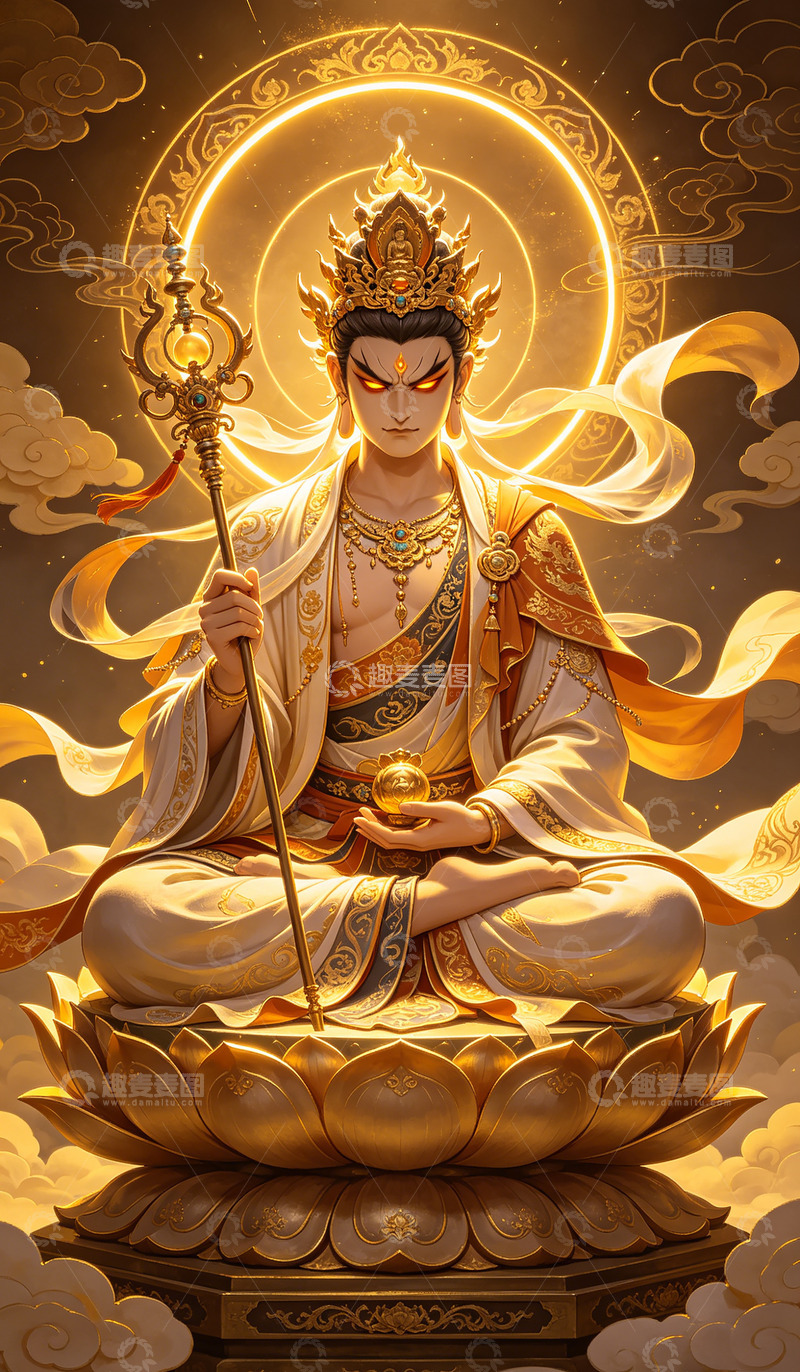 高清大图下载【趣麦麦图】金光佛祖神像插画装饰画
