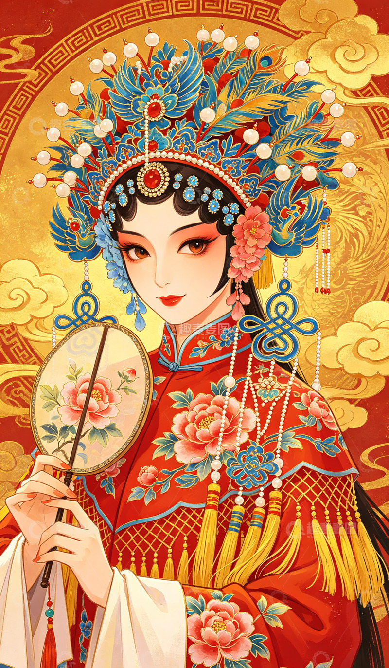 高清大图下载【趣麦麦图】华丽戏曲人物插画装饰画
