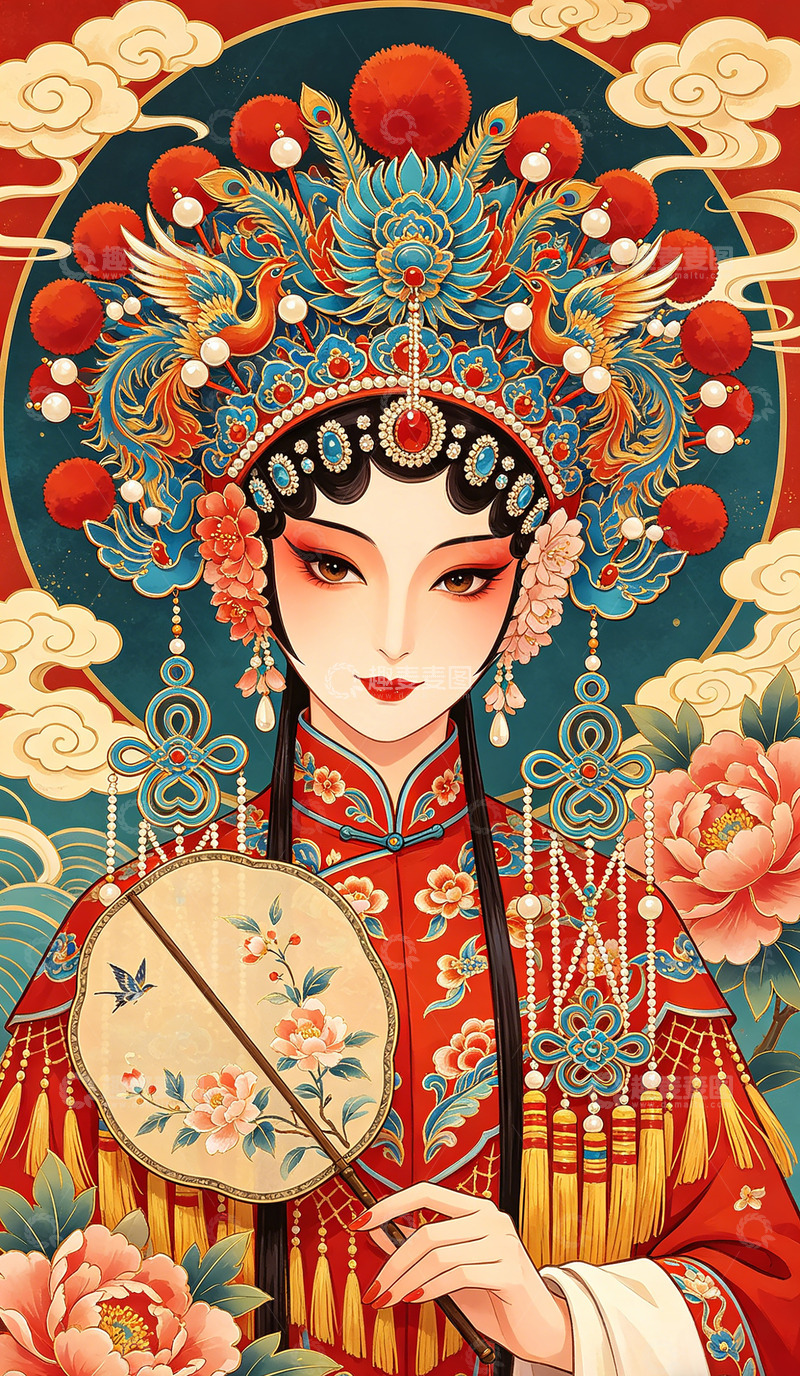 高清大图下载【趣麦麦图】戏曲人物插画装饰画