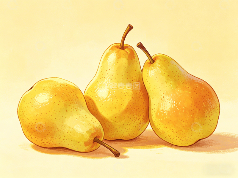 高清大图下载【趣麦麦图】手绘黄梨水果插画设计素材