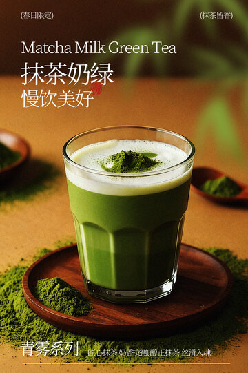 抹茶奶绿奶茶饮品海报