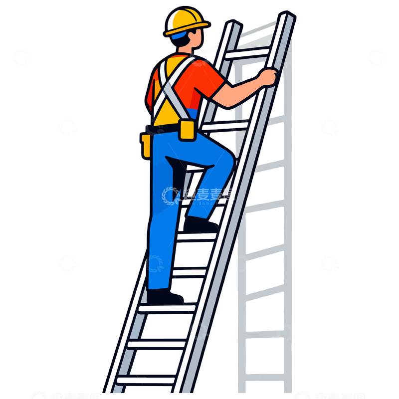 源文件下载【趣麦麦图】工人爬梯卡通矢量素材