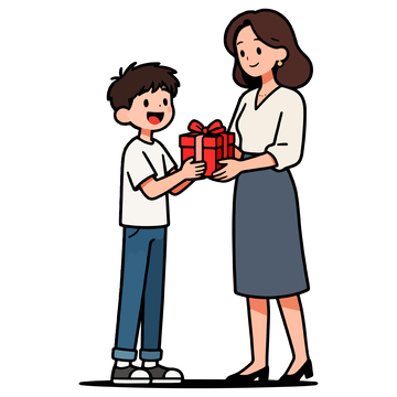 温馨母子礼品交换卡通插画