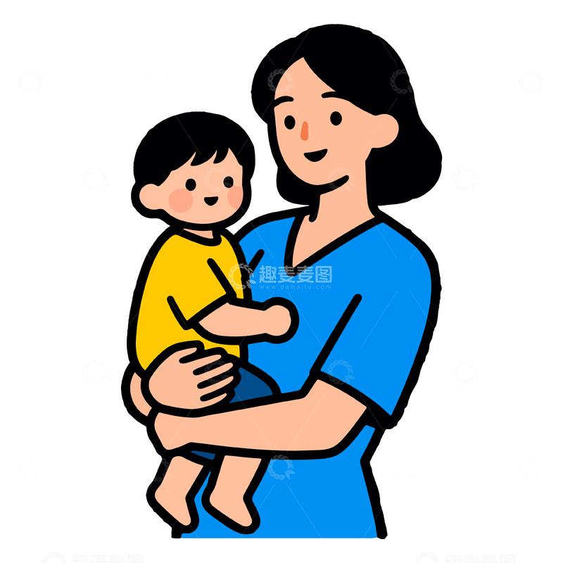源文件下载【趣麦麦图】卡通母子温馨插画素材