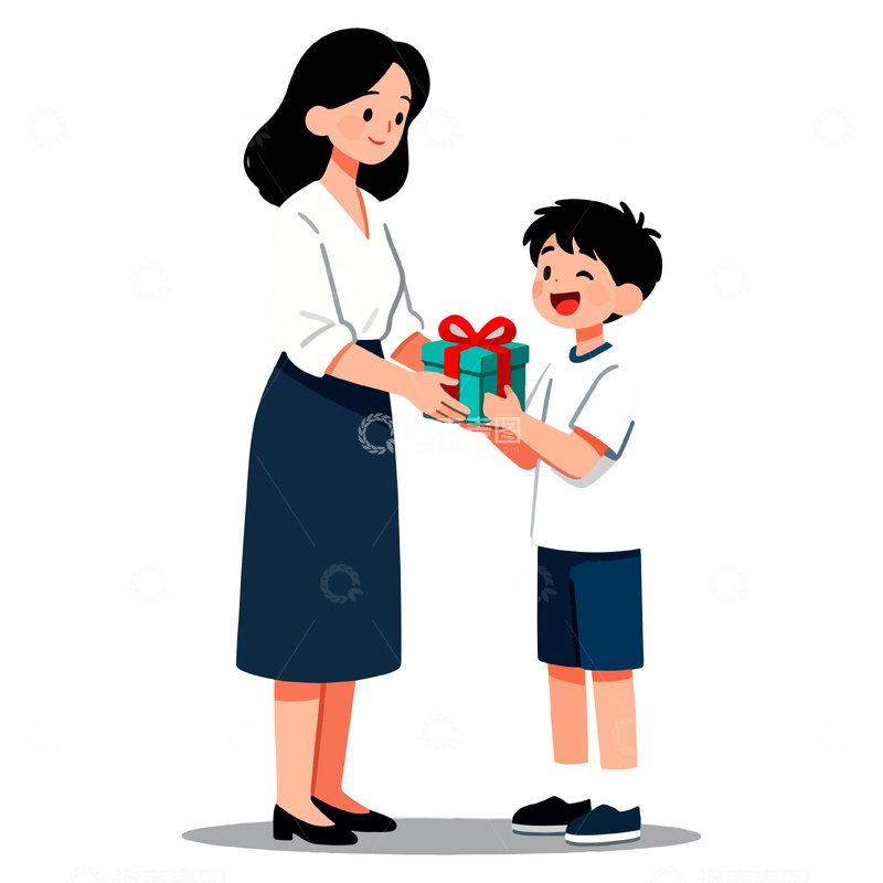 源文件下载【趣麦麦图】卡通亲子互动送礼物场景