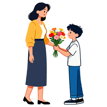 卡通母子鲜花感恩图