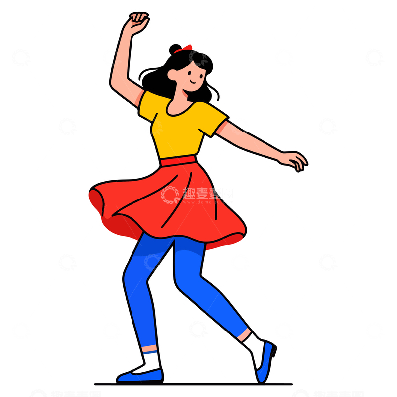 源文件下载【趣麦麦图】卡通少女跳舞矢量插画