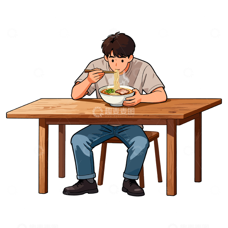 源文件下载【趣麦麦图】简约插画男子用餐场景
